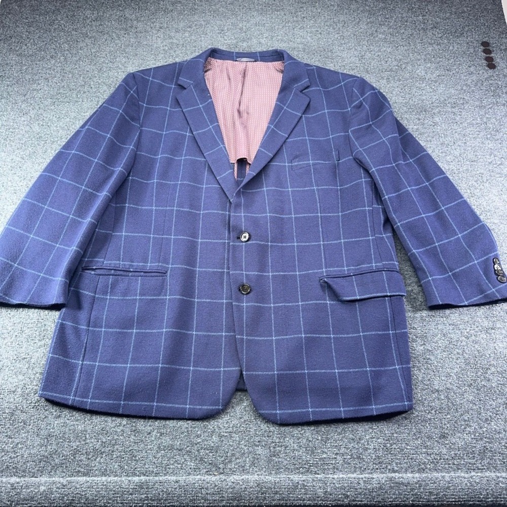Ralph Lauren Mens Navy Blue Windowpane Check Two Button Blazer Sport Coat 50R